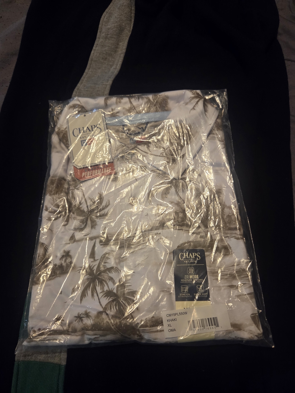 Chaps White Polo Shirt with Tan Palm Tree Print Xl